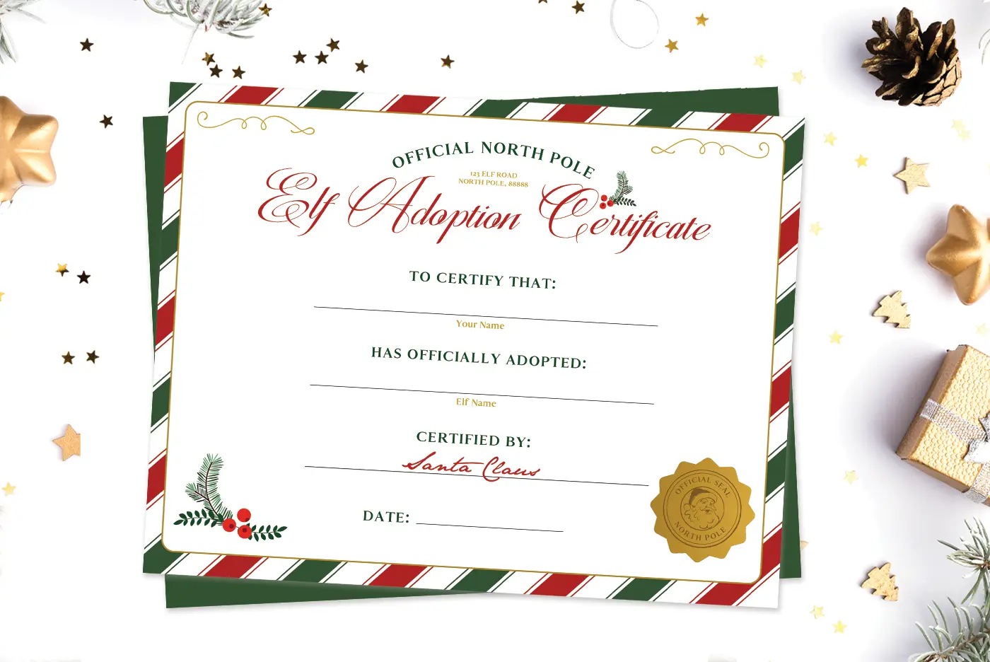 Free printable Elf On The Shelf adoption certificate.