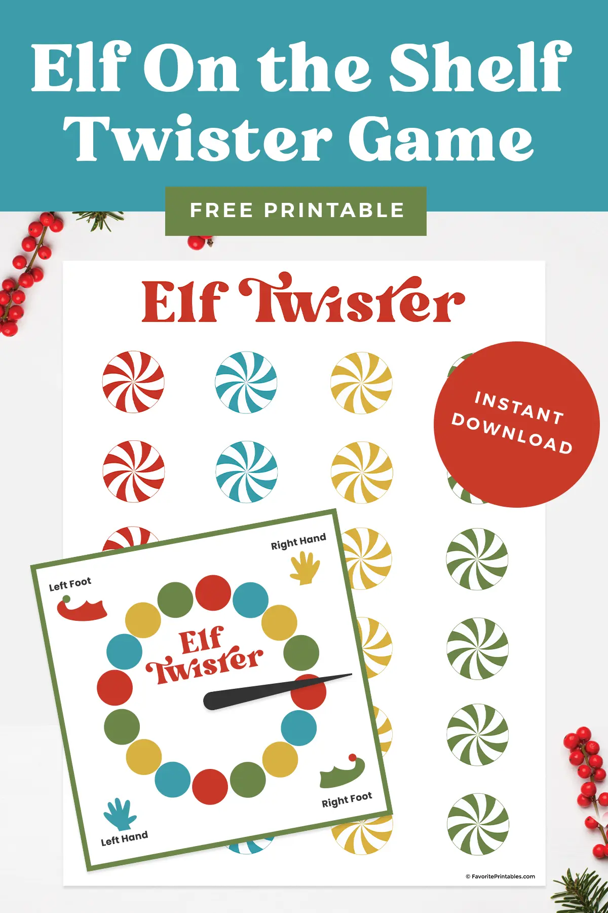 Free printable Elf On The Shelf Twister game pin.