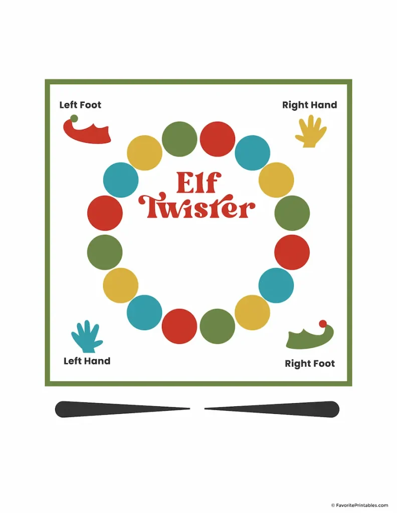 Free printable Elf On The Shelf Twister game spinner.