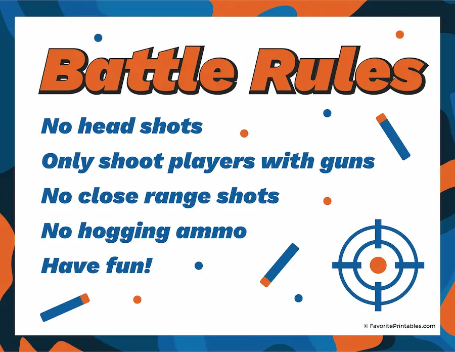 Free printable nerf war battle rules sign.