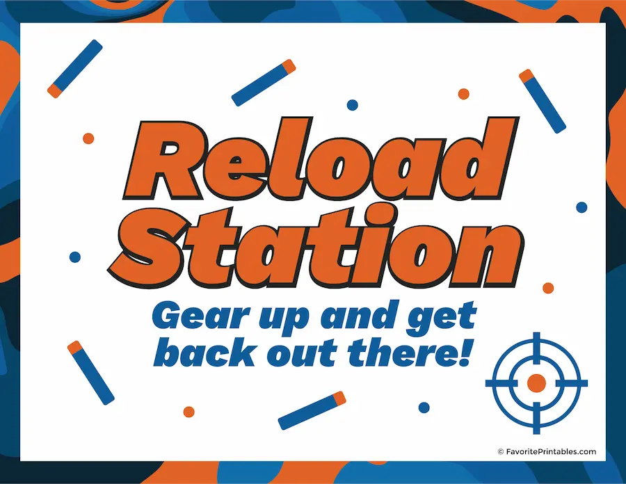 Free printable nerf war reload station sign.