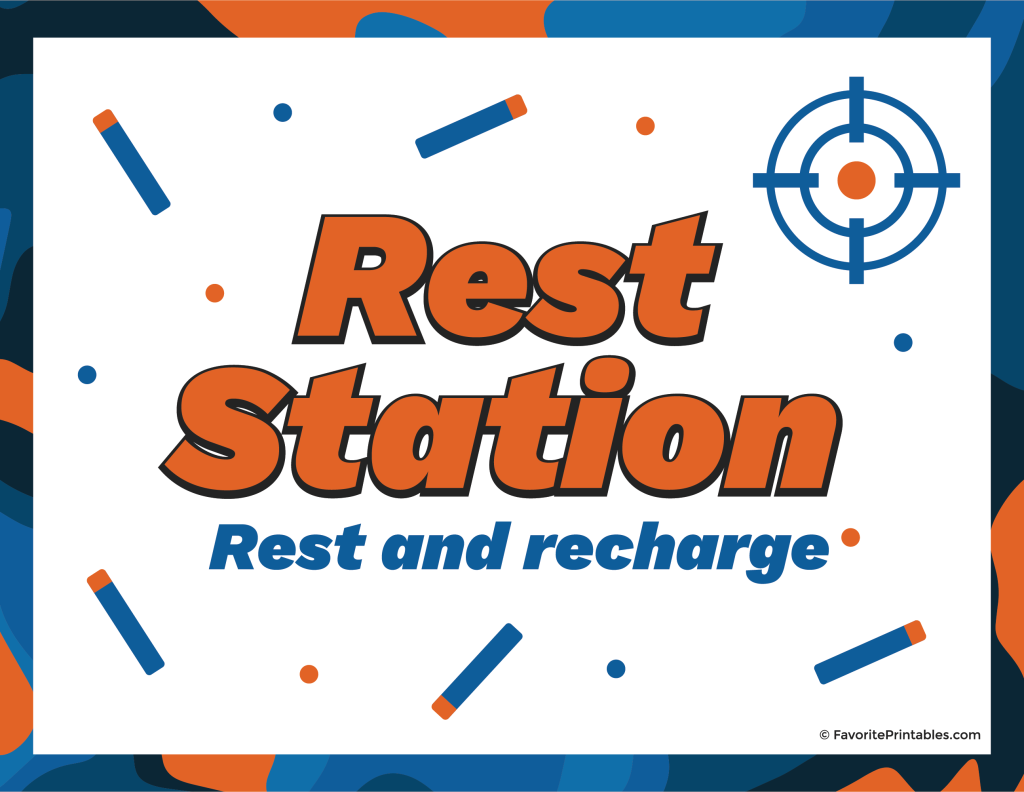 Free printable nerf war rest station sign.