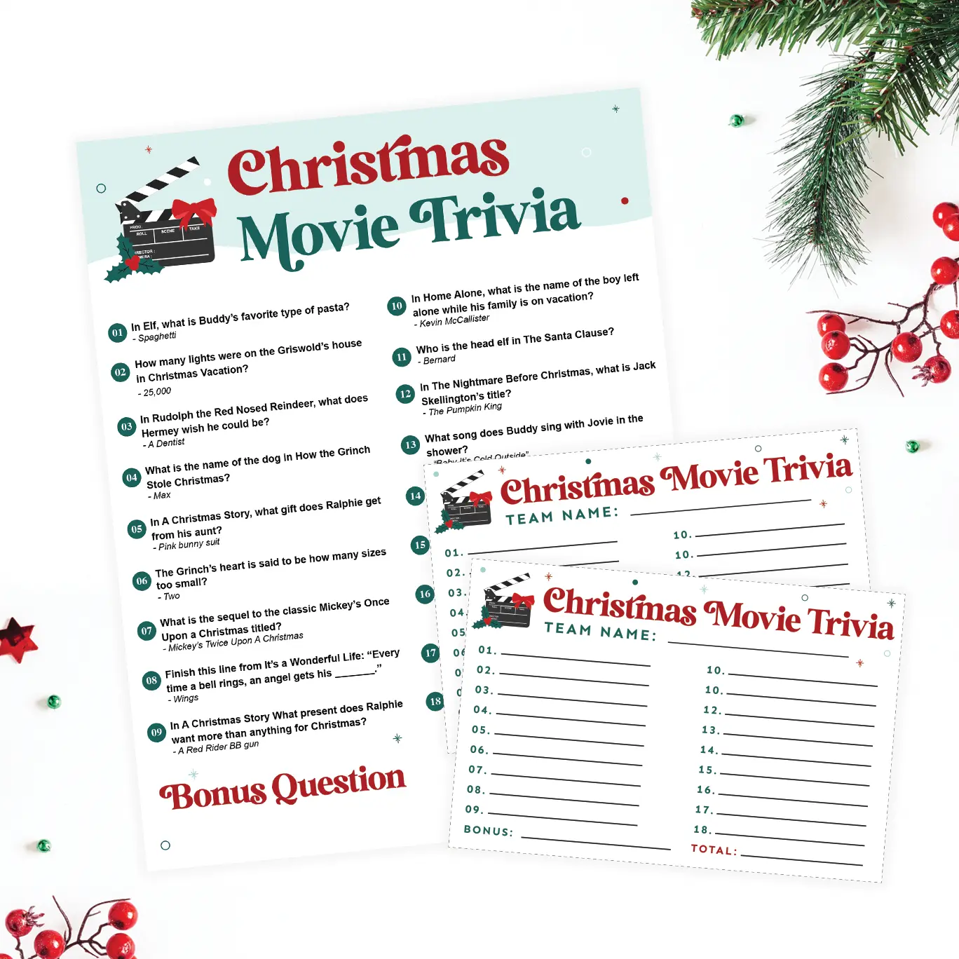 Printable Christmas movie trivia questions and answers.