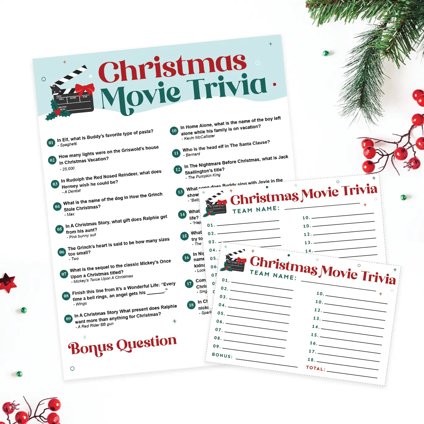 Printable Christmas movie trivia questions and answers.