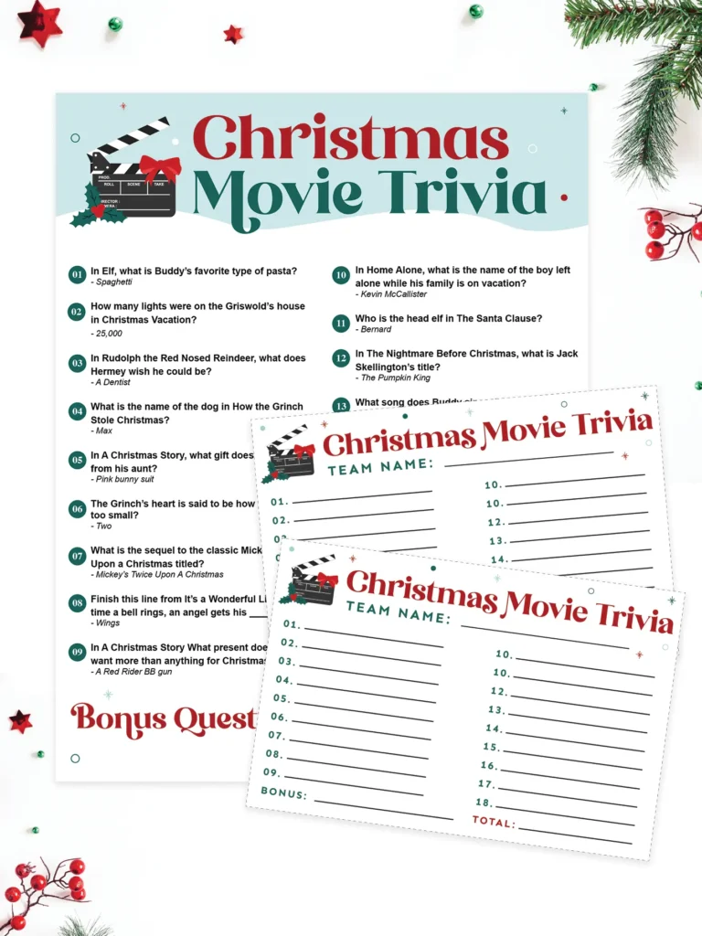 Printable Christmas movie trivia questions and answers.