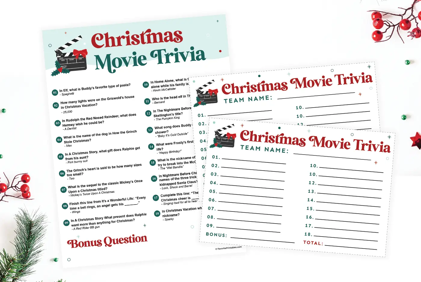 Printable Christmas movie trivia questions and answers.