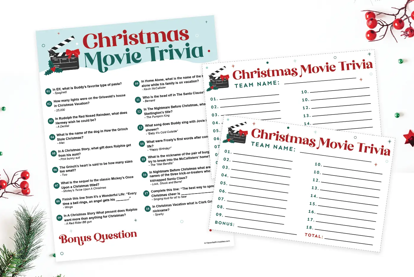 Printable Christmas movie trivia questions and answers.