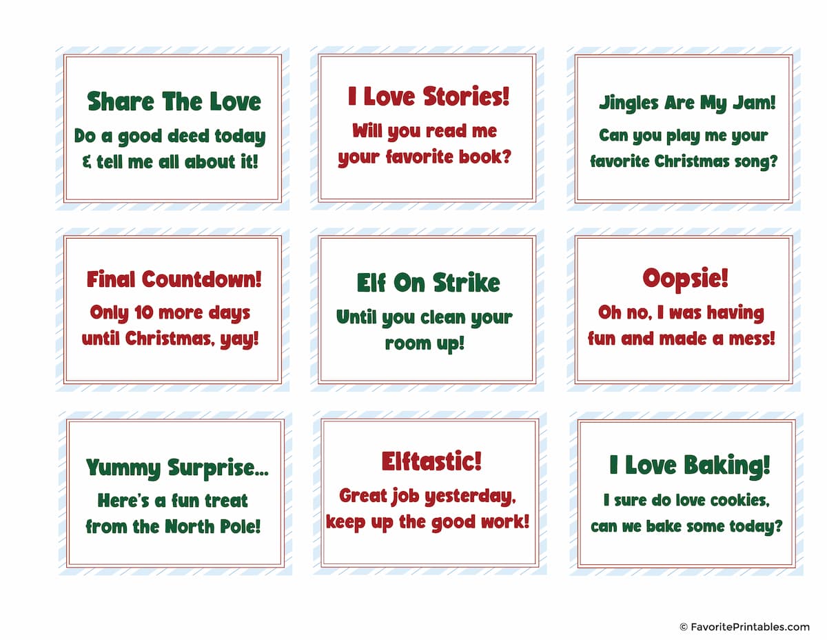 Free printable Elf On The Shelf signs.