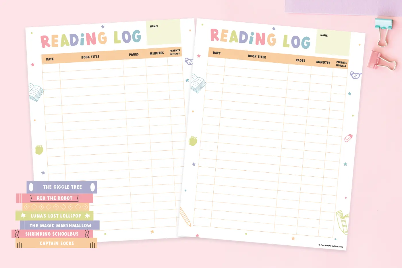 Free printable kid's reading log preview