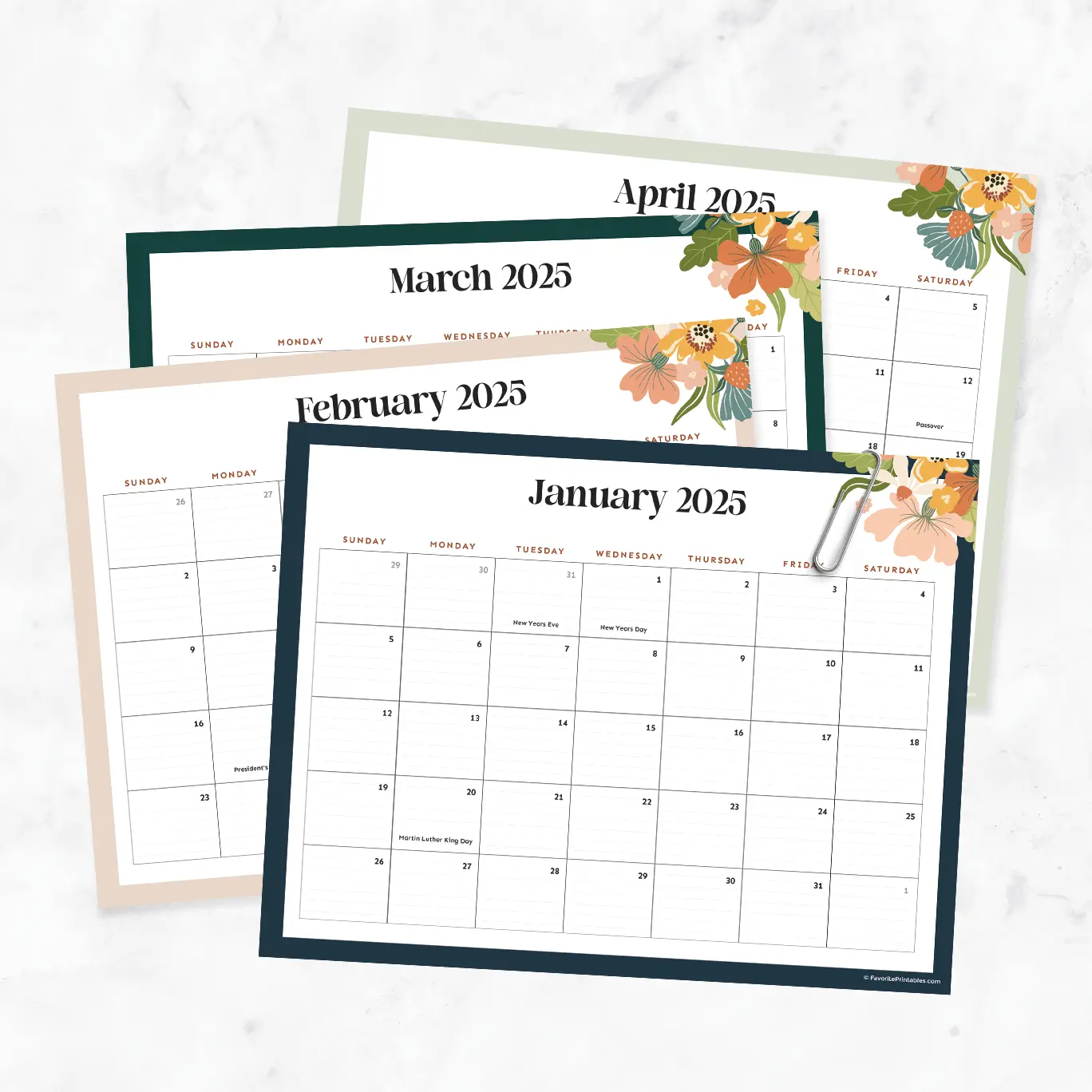 Free printable 2025 monthly calendar with dates.