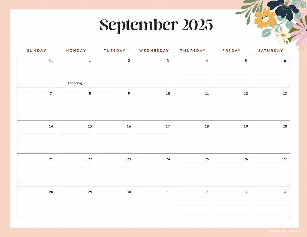 2025 Printable Calendar for September