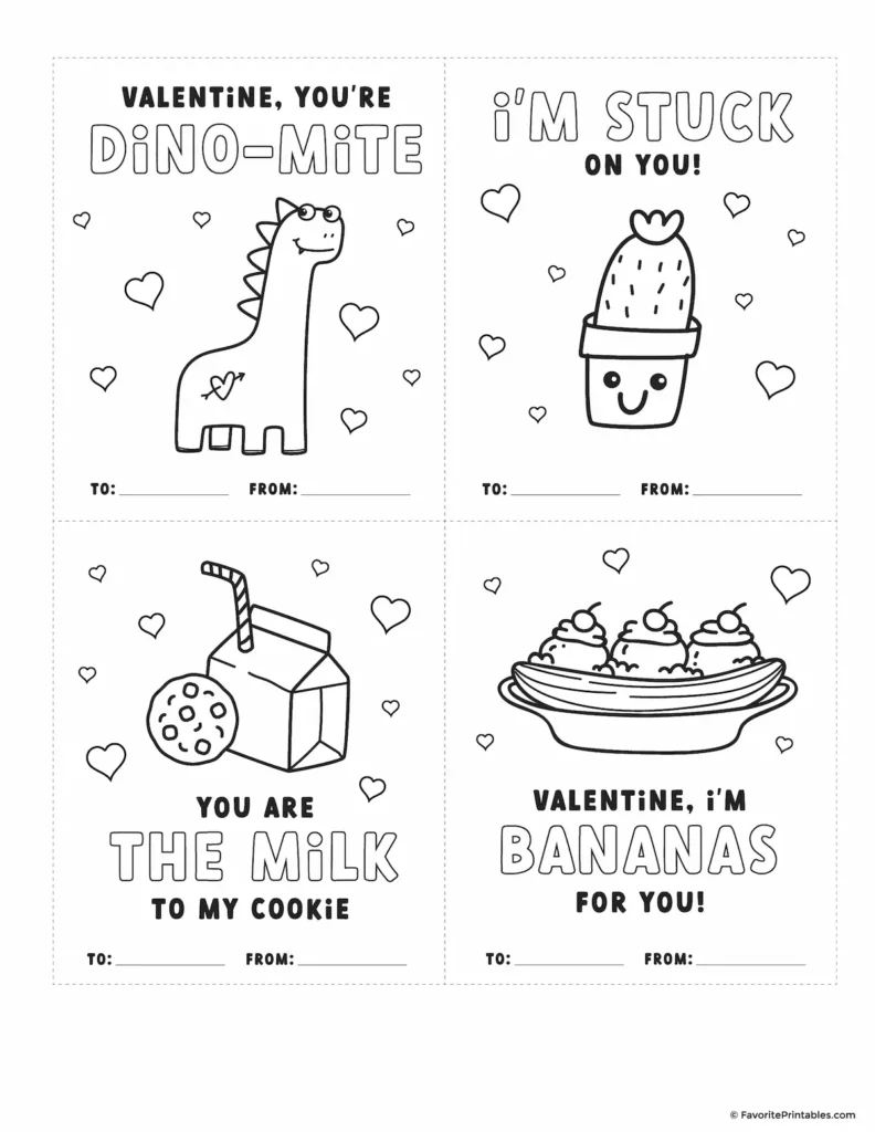 Free printable valentines cards to color.