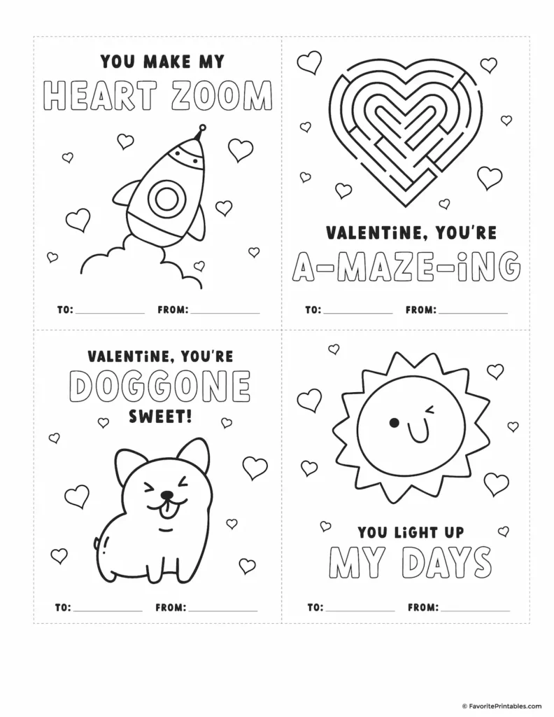 Free printable valentines cards to color.