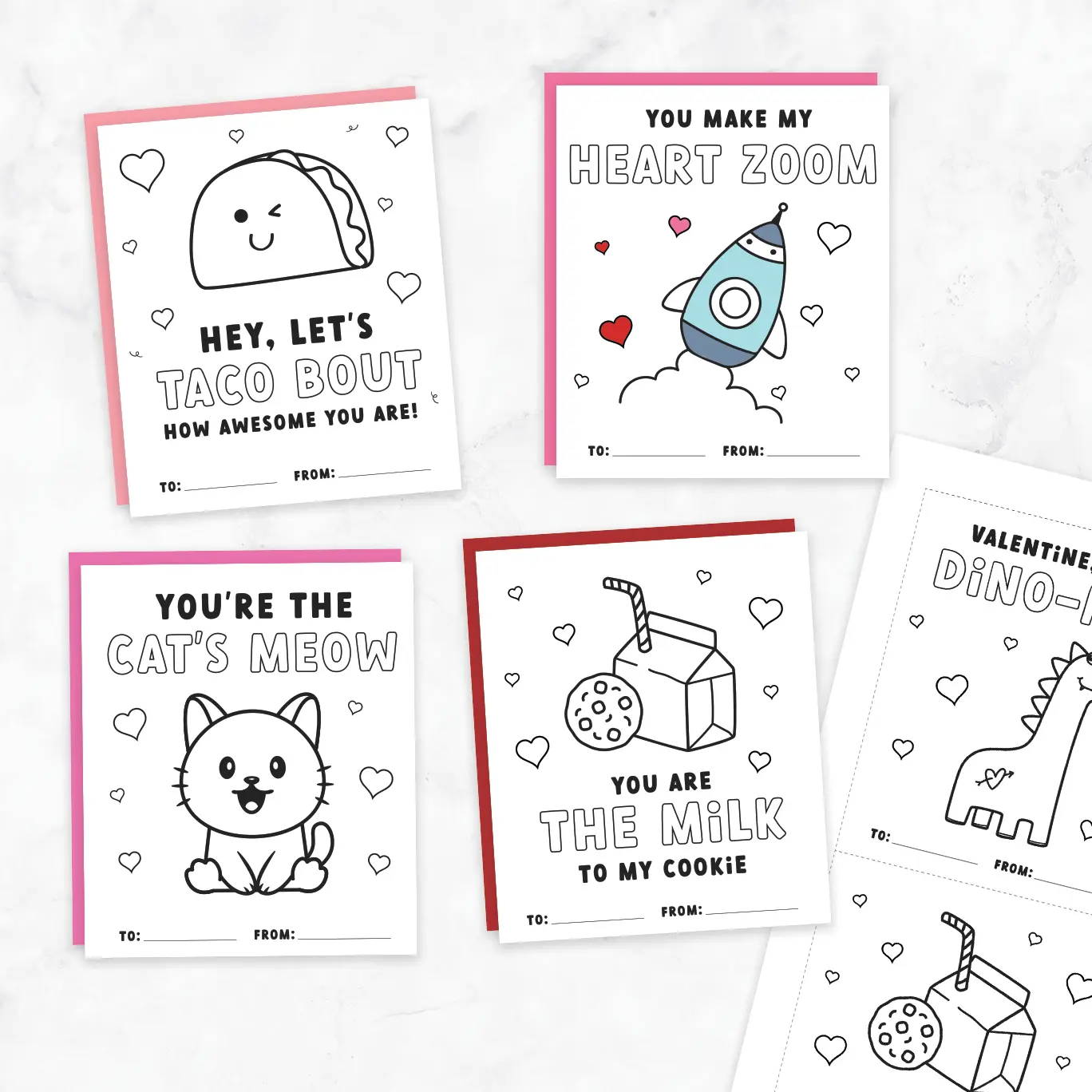 Free printable valentines cards to color.