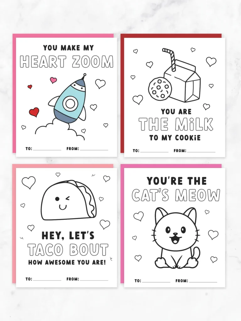 Free printable valentines cards to color.