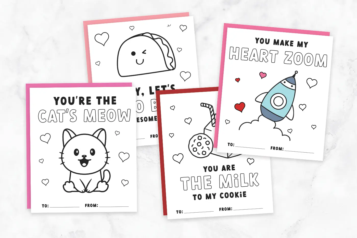 Free printable valentines cards to color.