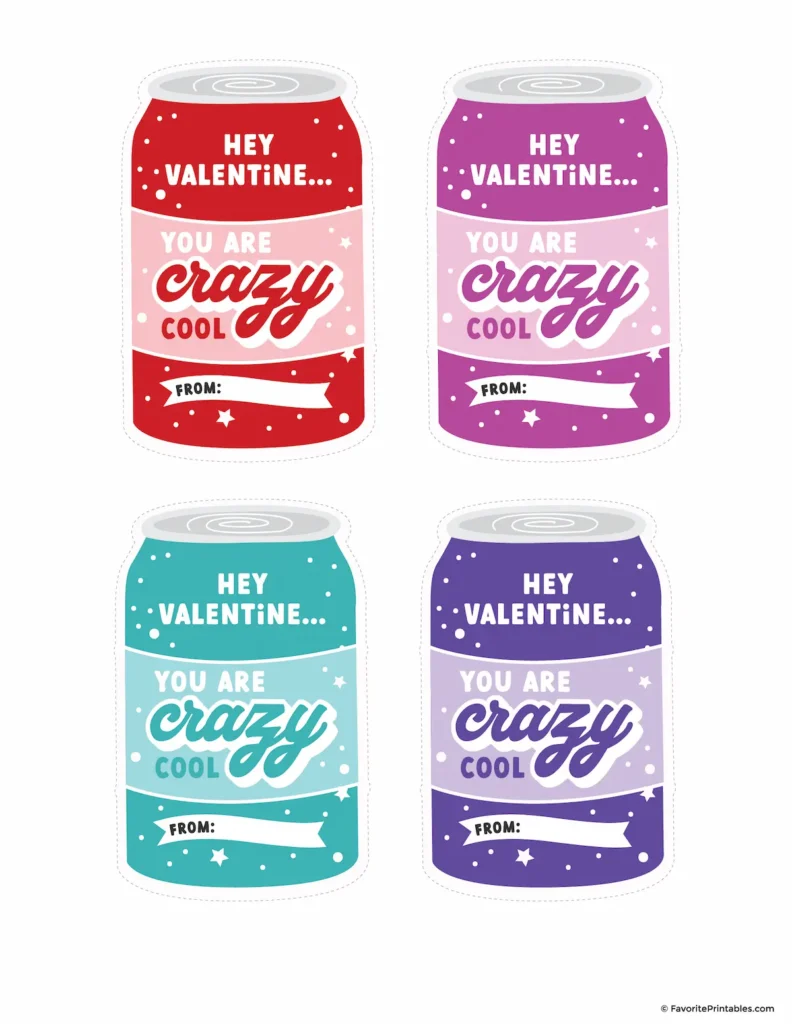 Free printable crazy straw valentine cards in red, purple, teal and dark purple.