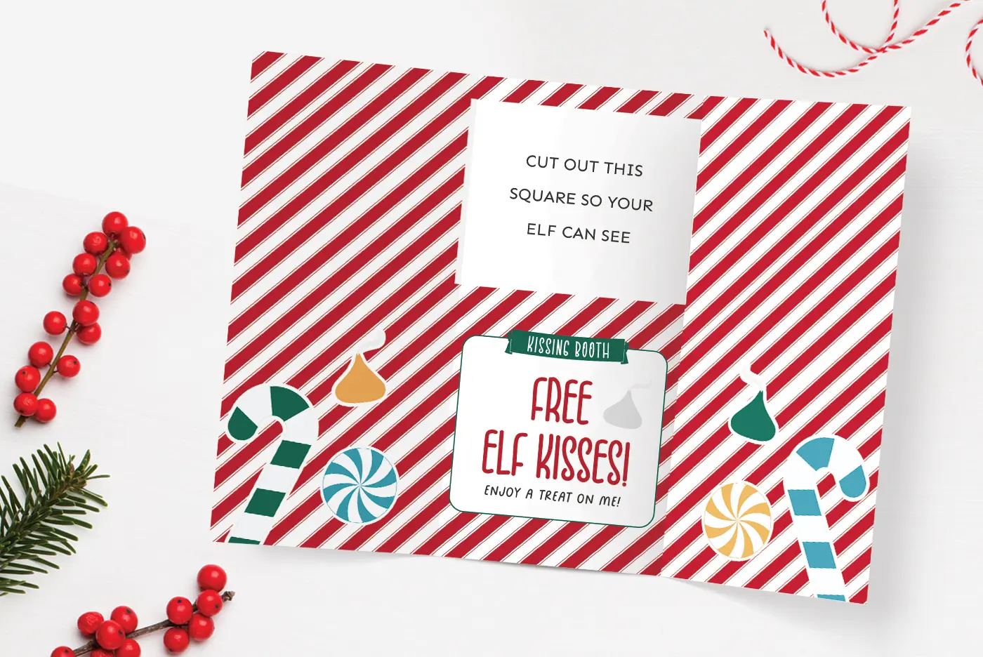 Free printable Elf on the Shelf kissing booth template.