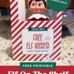 Free printable Elf on the Shelf kissing booth pin.