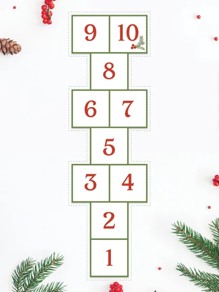 Free printable Elf On The Shelf hopscotch game.