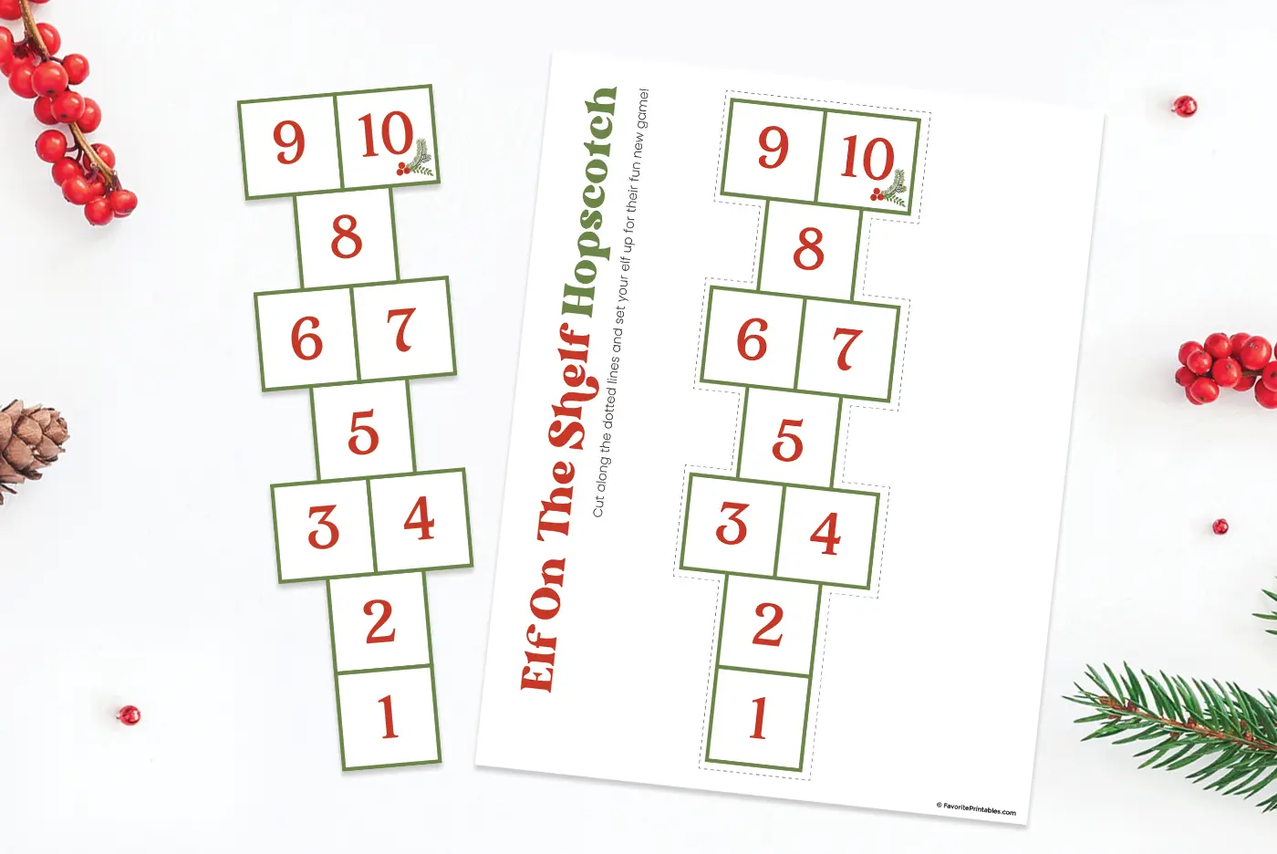 Free printable Elf On The Shelf hopscotch game.