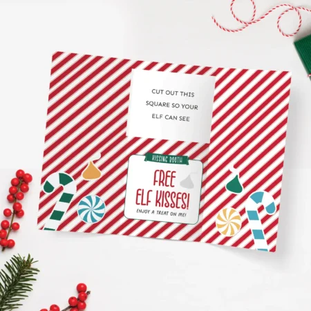 Free printable Elf on the Shelf kissing booth template.