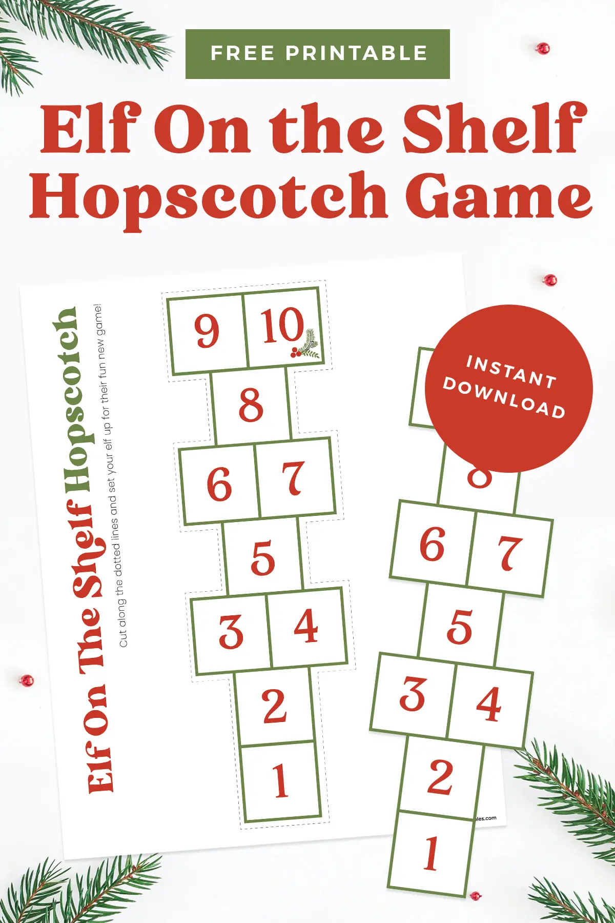 Free printable Elf On The Shelf hopscotch game pin.