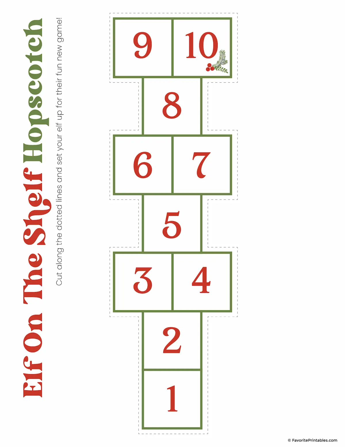 Free printable Elf On The Shelf hopscotch game.