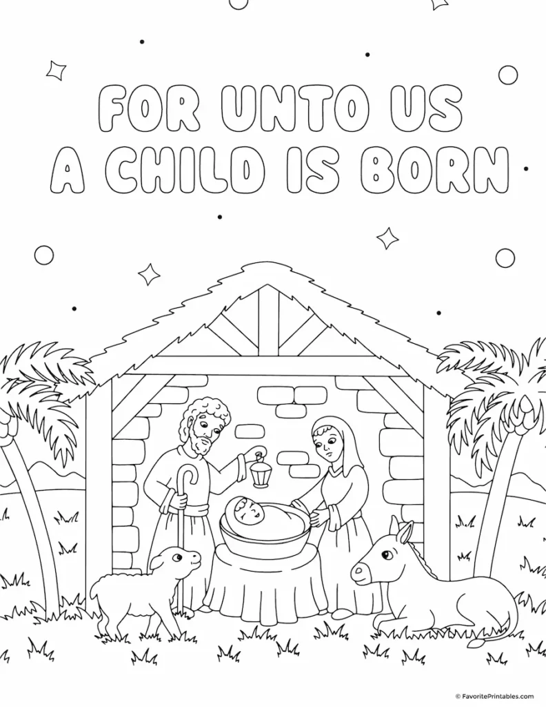 Free printable Nativity coloring page.