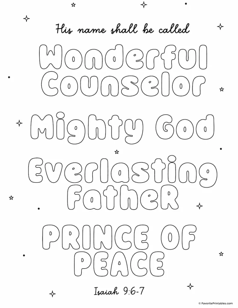 Free printable Christmas coloring page with bible verse.