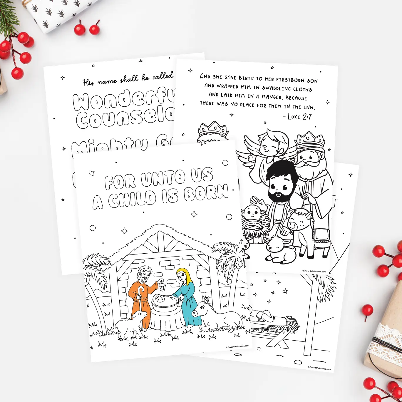 Free printable nativity coloring sheets.