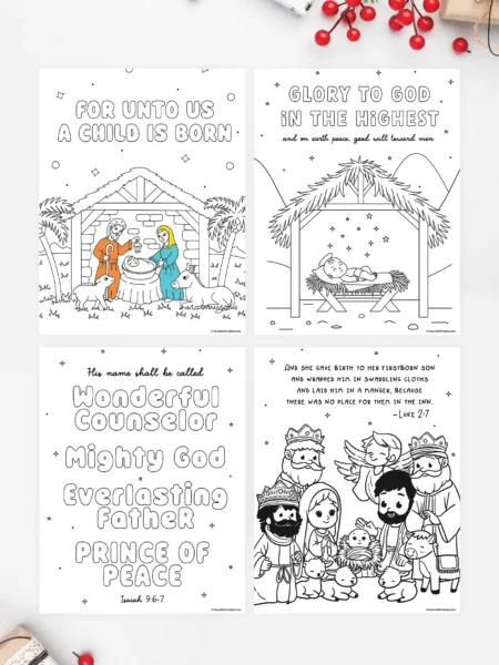 Free printable nativity coloring sheets.