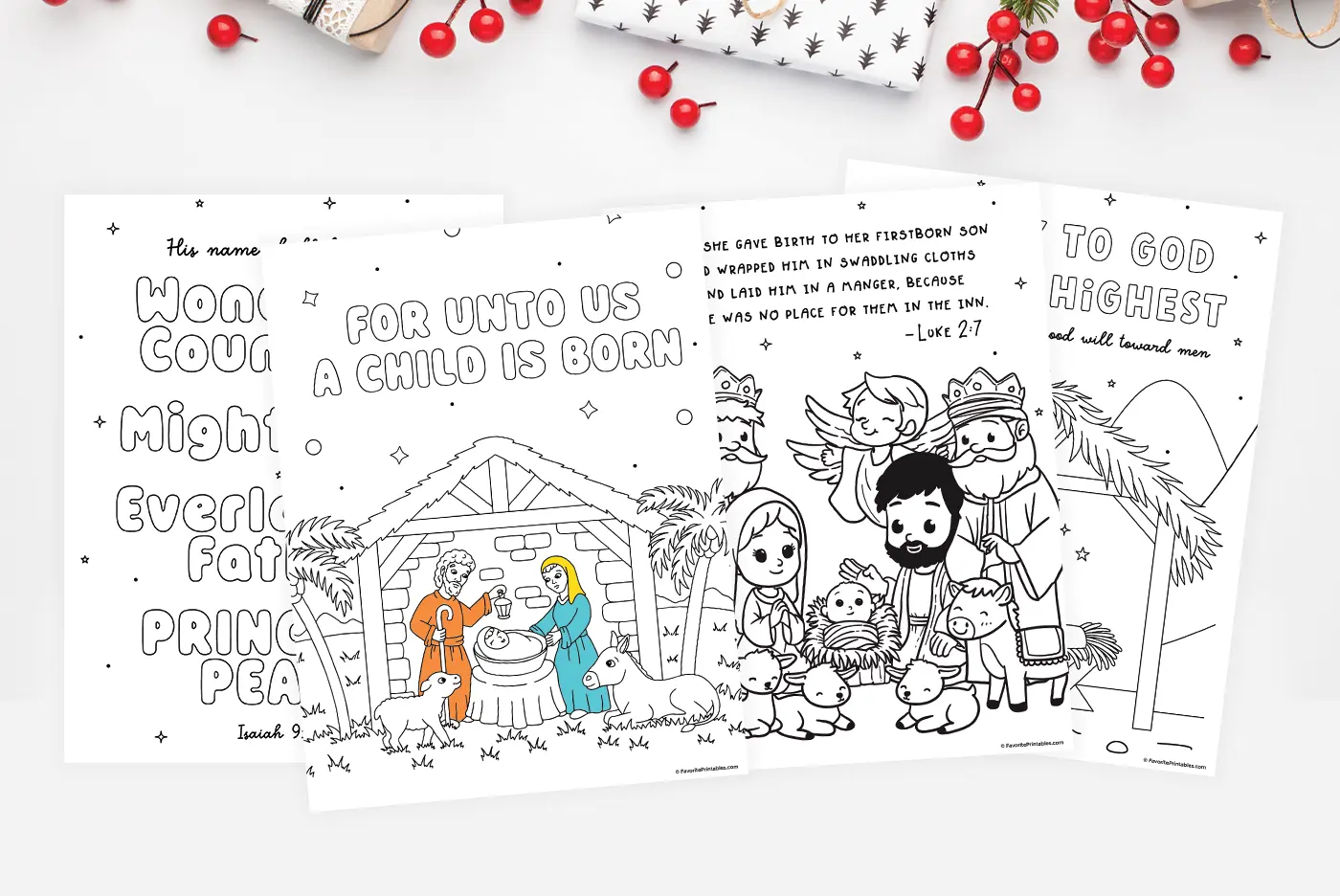 Free printable nativity coloring sheets.