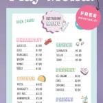 Free printable play pretend menu pin.