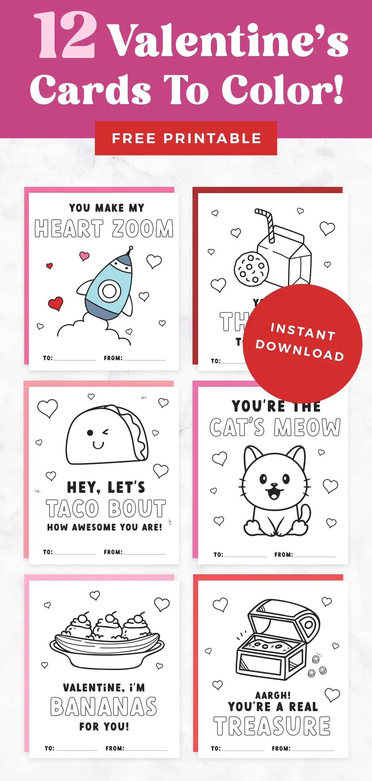 Free printable valentines cards to color.