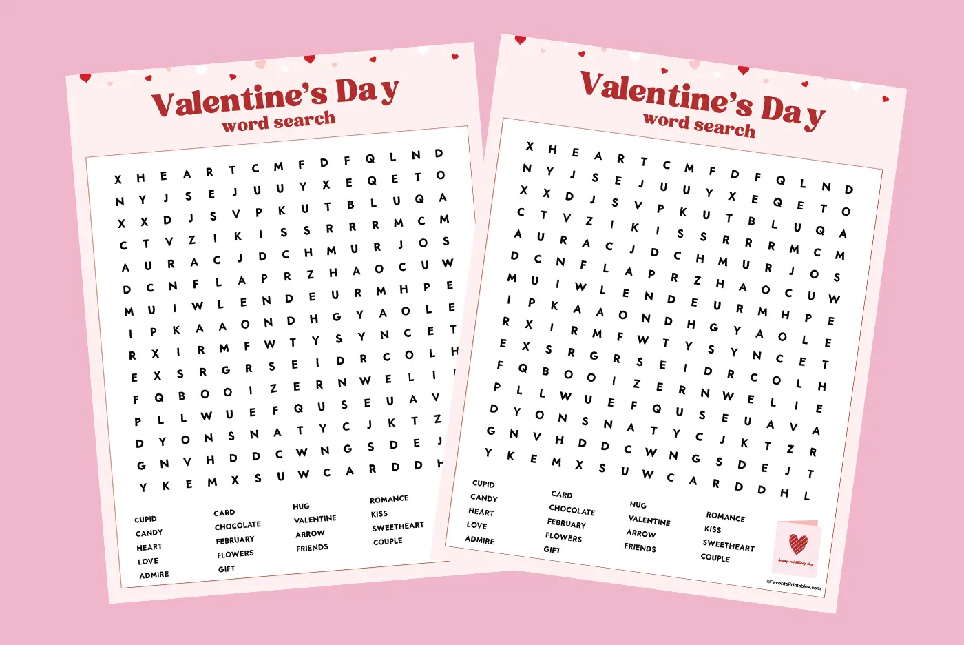 Free printable Valentines Day word search.