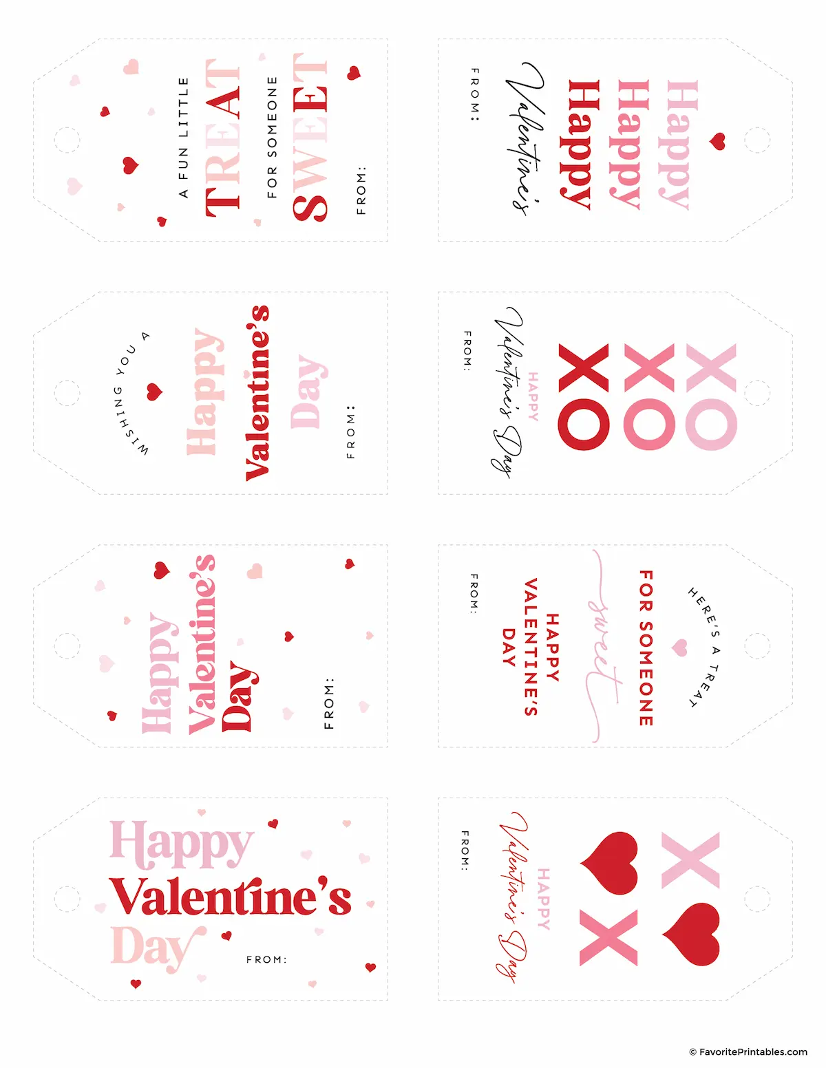 Free printable Valentines gift tags.