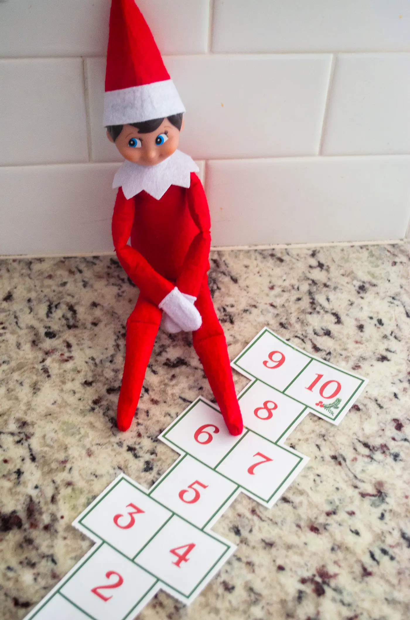 Printable elf on the shelf hopscotch game.