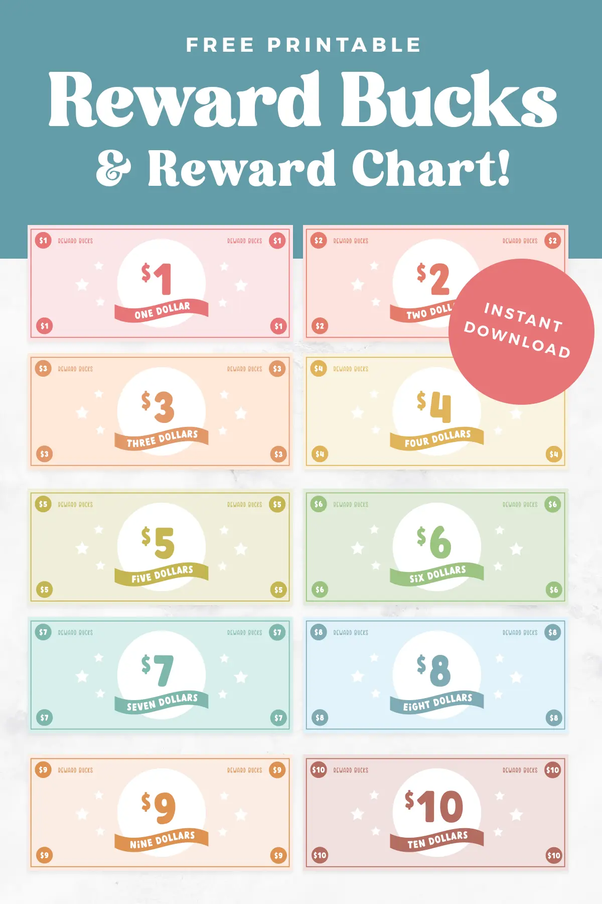 Free printable reward bucks and chart pin.