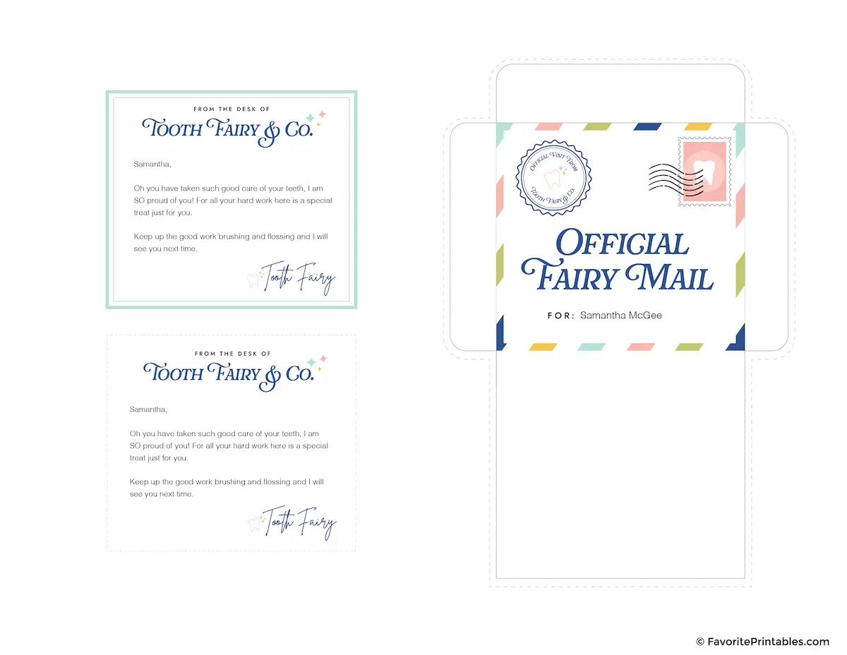 Free printable tooth fairy letter and envelope.