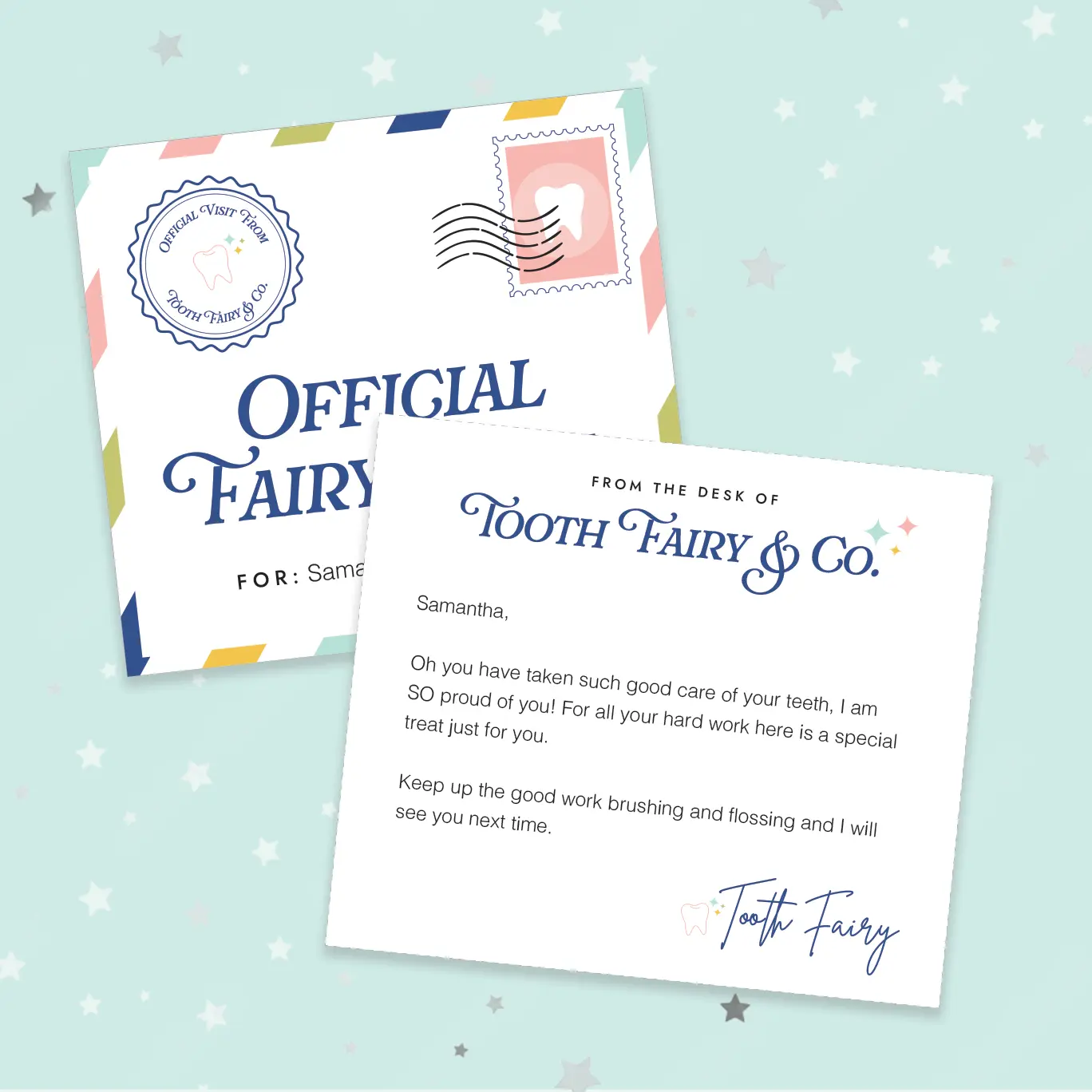 Free printable tooth fairy letter and envelope.