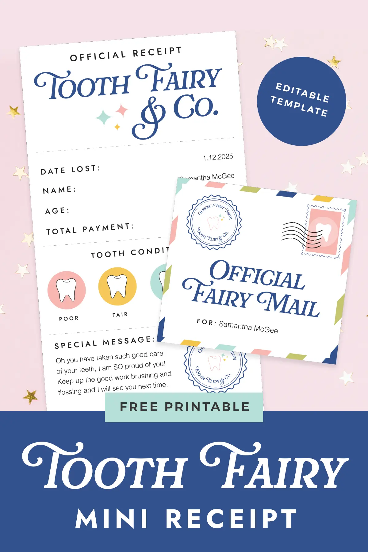 Free printable tooth fairy receipt with envelope.