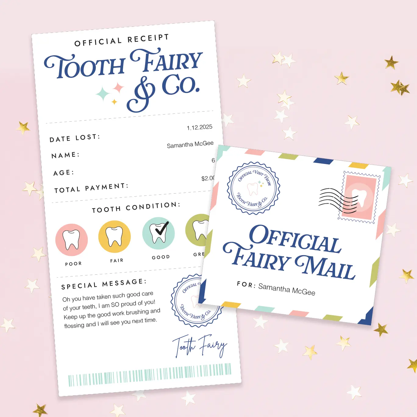 Free printable tooth fairy receipt with envelope.