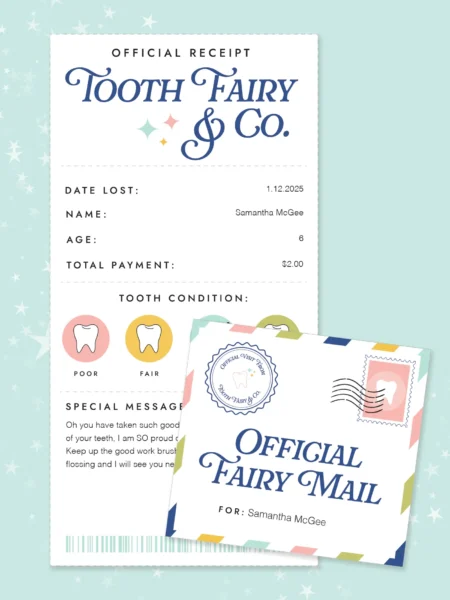 Free printable tooth fairy receipt with envelope.