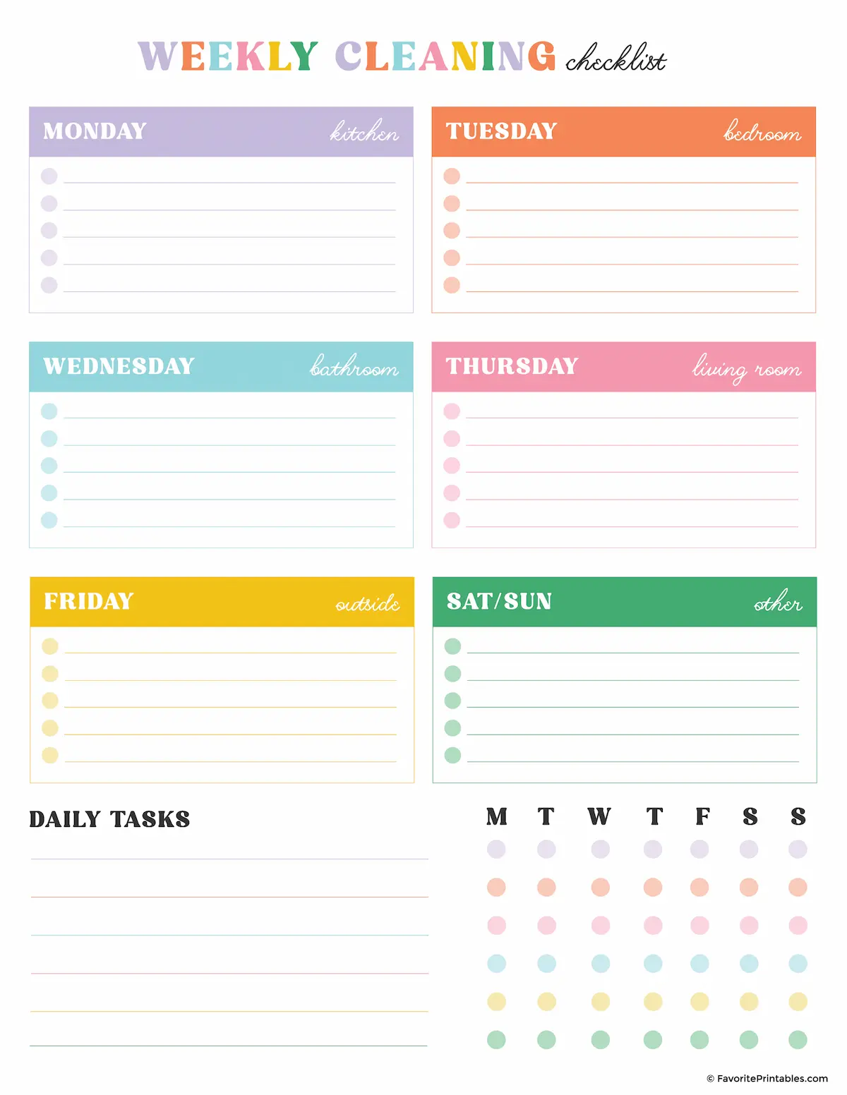 Free printable weekly cleaning checklist.