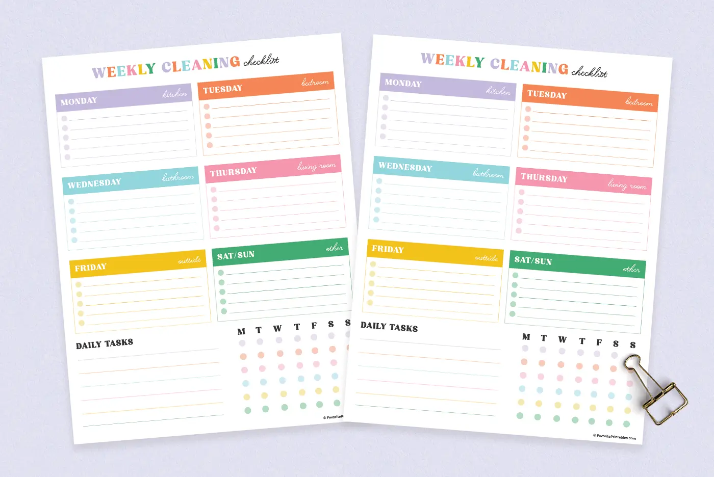 Free printable weekly cleaning checklist.