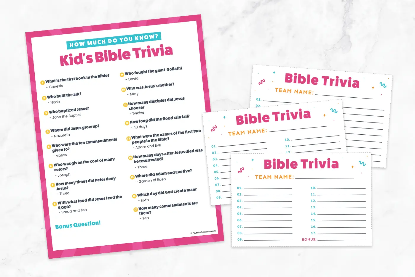 Free Printable Bible trivia for kids.