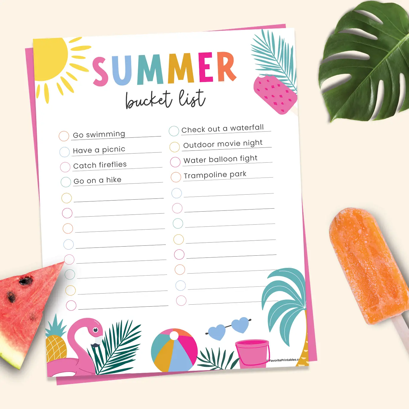 Free printable summer bucket list for kids.