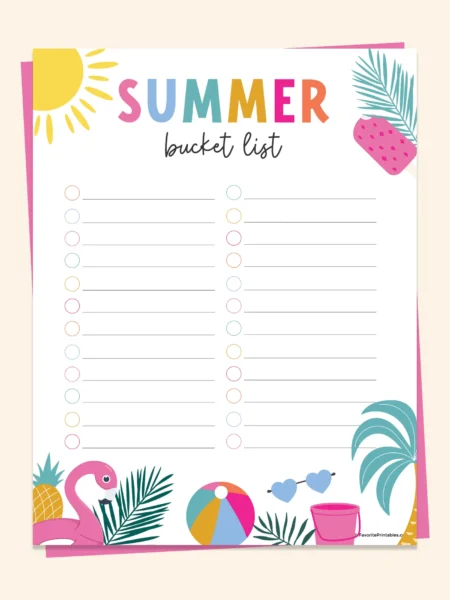 Printable summer bucket list for kids