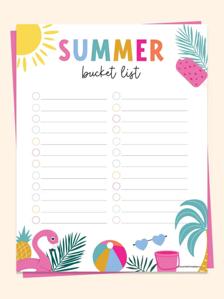 Printable summer bucket list for kids